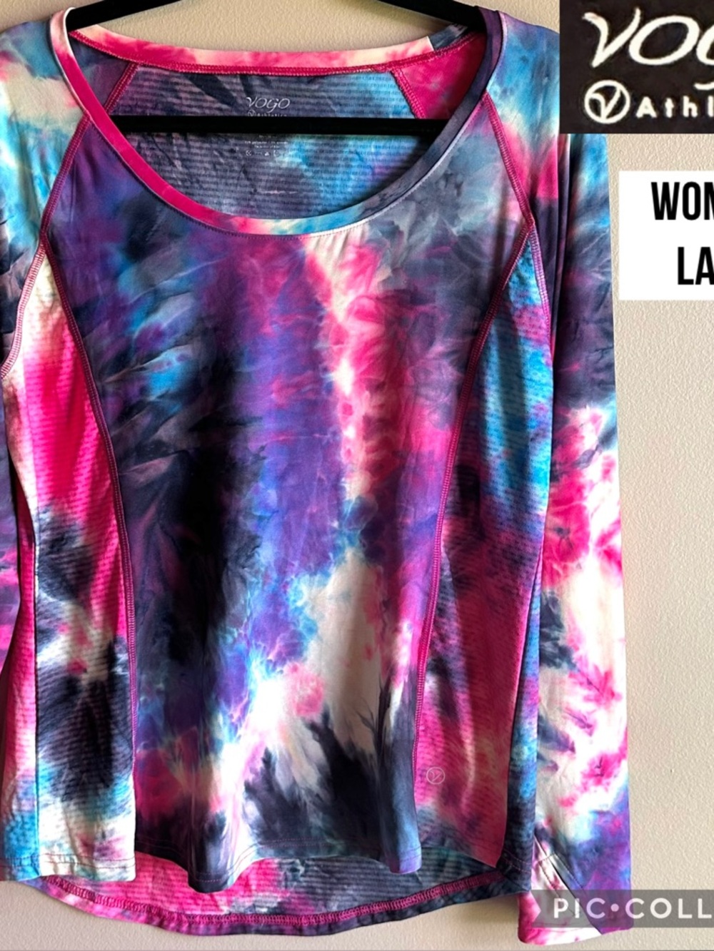 Vogo Athletica Womens Top Tie Dye Design Active Long Sleeve Shirt Thumbhole Sz L